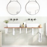  Zidna polica za umivaonik od čelika i masivnog bagremovog drva Smeđa 160 x 50 x 2 cm | Shoptok.si