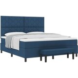 vidaXL Postelja s škatlastim dnom z ležiščem in klopjo modra 180x200 cm tkanina, (22083071) | Shoptok.si
