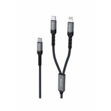 Swissten kabel 2u1 USB-C/USB-C+Lightn, 100W, 54w+20w, 1,5m tekstil crni | shoptok.hr