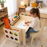 Ginger Home dečiji drveni sto sa podesivom visinom, stolicom i organizatorom, montesori sto za crtanje, edukativni set za decu, prirodno dr | Eponuda.com