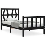  Posteljni okvir z vzglavjem črn 100x200 cm trden les, (20642596) | Shoptok.si