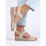 Shelvt Beige women's Velcro sandals | Shoptok.si