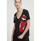 Desigual Bombažna kratka majica ROLLING ženska, črna barva, 24SWTK30