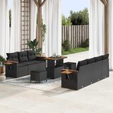 vidaXL 10-delna vrtna sofa z blazinami, črn poliratan akacija | Shoptok.si