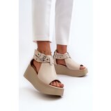 Zazoo 1732 Leather Wedge Sandals Beige Cene