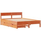 vidaXL Posteljni okvir z vzglavjem voščeno rjava 140x190 cm borovina, (21322248) | Shoptok.si