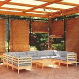 The Living Store Vrtna sedežna garnitura 10-delna s sivimi blazinami borovina - Vrtna Sedežna Garnitura, (21472683) | Shoptok.si