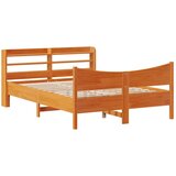 Maison Chic Posteljni okvir - Dvoposteljna postelja - Zakonska postelja z vzglavjem voščeno rjava 160x200 cm borovina, (21693746) | Shoptok.si