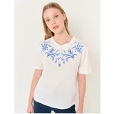 Jimmy Key White Short Sleeve Embroidered Floral Detail T-Shirt
