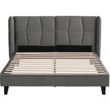 Lumor Dvoposteljna oblazinjena postelja iz žameta – 140x200 cm – z letveno podlago – siva, (22151352) | Shoptok.si