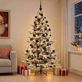  Umjetno božićno drvce s kuglicom 210 cm 300 LED lampica - Zelena i bijela 210 cm s LED-ima i crnim lopticama | shoptok.hr