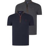 Dewberry DUAL SET T8571 ZIPPERED MENS T-SHIRT-ANTHRACITE-LACQUER BLUE cene