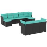 vidaXL 11-dijelni vrtni set s jastucima crni poliratan - Crna i plava Sa stolom 1 | shoptok.hr