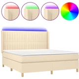vidaXL Box spring postelja z vzmetnico LED krem 180x200 cm blago, (20902015)