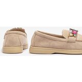 Resti Eco suede light brown women's moccasins with decorative crystals Nellens- Footwear | Shoptok.si