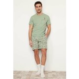 Trendyol Men's Green Regular Fit Printed Knitted Pajamas Set Cene