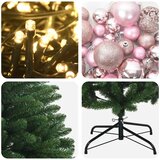  Umjetno božićno drvce srednje zeleno s kuglicama 240 cm - Srednje zelena Ø 120 x 240 cm s 300 LED dioda i ružičastim lopticama | shoptok.hr