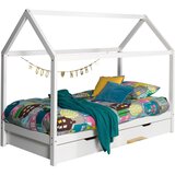 Vipack Bijeli dječji krevet od masivnog bora u obliku kućice/s dodatnim ležajem s prostorom za odlaganje 90x200 cm DALLAS – | shoptok.hr