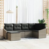 vidaXL 6-delni vrtni jedilni set z blazinami Siva Poli Ratan | Shoptok.si