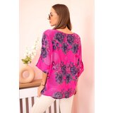 Kesi Włoski Women's cotton blouse with short sleeves and a floral pattern fuchsia | shoptok.hr