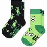 Happy Socks Otroške nogavice Kids Dino Socks 2-pack zelena barva