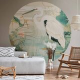  Okrugla fototapeta - By an Asian pond - an illustration in the style of a Japanese engraving depicting a heron 140x140 | shoptok.hr