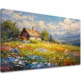 Slika na platnu šarena cvetna livada- akrilni detalji