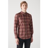 Avva Men's Claret Red with Abstract Pattern 100% Cotton Slim Fit Slim Fit Shirt Cene