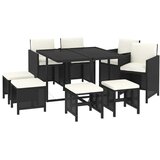  9-dijelni vrtni blagovaonski set s jastucima crni od poliratana Crna 109 cm table length | shoptok.hr