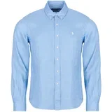 Srajce z dolgimi rokavi CHEMISE COUPE DROITE EN LIN Modra