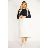 Şans Women's Plus Size Bone Waist, Wide Elastic And Cup Detail Embossed Fabric Skirt