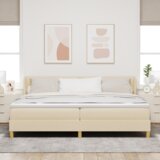  Postelja z vzmetnico z vzmetnico krema 200 x 200 cm blago, (5000127801) Slike