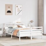 Maison Chic Posteljni okvir - Dvoposteljna postelja - Zakonska postelja z vzglavjem bel 150x200 cm trdna borovina, (21694593) | Shoptok.si
