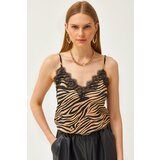 Olalook Women's Mink Zebra Strap Adjustable Lace Flowy Knitted Tank Top Blouse | shoptok.hr