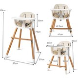  Dječji stolac 2 u 1 od drva, podesiv, dim. 57 x 57 x 83 cm (krem bijela + prirodna) | shoptok.hr