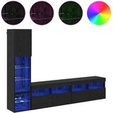 TV zidna enota z LED lučmi 4 pcs Črna Orehovina Konstruiran les, (5000132273) | Shoptok.si