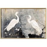  Plakat - Herons and Cherry Blossom - oriental-style illustration depicting birds 42x29.7 Zlatni okvir | shoptok.hr