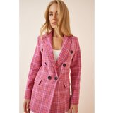 Happiness İstanbul Women's Pink Check Double Breasted Blazer Jacket Cene