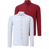 Dewberry DOUBLE SET G721 MEN'S SHIRT-WHITE-BURGUNDY Cene