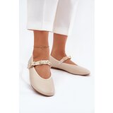 Boto Women's Ballet Flats With Strap And Golden Studs Beige Firicene | Shoptok.si