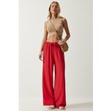 Happiness İstanbul Women's Red Flowy Knitted Palazzo Trousers Cene