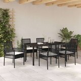  Vrtna garnitura - 7-dijelni vrtni blagovaonski set s jastucima Crni poli ratan | shoptok.hr