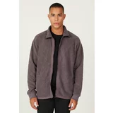AC&Co / Altınyıldız Classics Men's Dark Gray Oversize Loose Cut Stand Collar Jacquard Fleece Sweatshirt