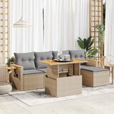 Maison Chic Seti vrtnega pohištva - Vrtna garnitura - Vrtni pohištvo set z blazinami 6-delna bež ratan/akacija, (21796675) | Shoptok.si
