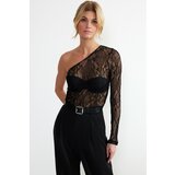 Trendyol Black Lace One Sleeve Fitted/Slippery Knitted Blouse cene