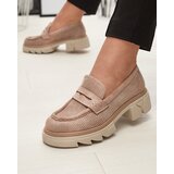Resti Light brown women's openwork moccasins on a solid sole Ejina - Footwear Cene