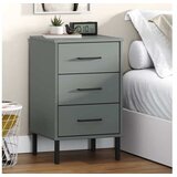  Noćni ormarić s metalnim nogama OSLO sivi od masivne borovine | shoptok.hr