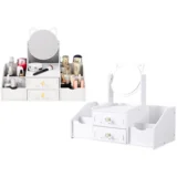 Small Children's Dressing Table, Mirror With Handles, Wooden Drawers, White