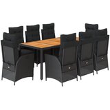  9-dijelni vrtni blagovaonski set s jastucima crni od poliratana Crna Dužina stola 190 cm | shoptok.hr