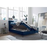 MID.YOU POSTELJA Z VZMETNICO 180 cm x 200 cm , tekstil, leseni material modra | Shoptok.si